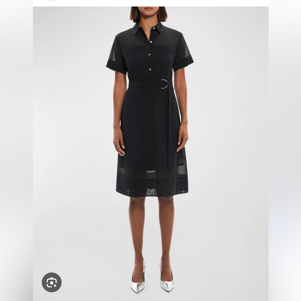 Theory Short-Sleeve Belted Layered Shirtdress
